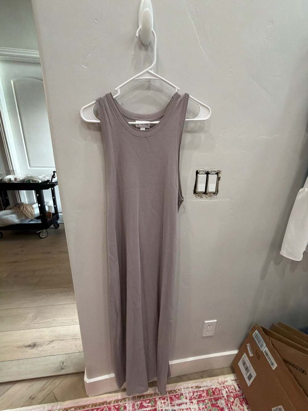 The‎ Drop Taupe Ribbed Knit Sleeveless Tank Midi Dress